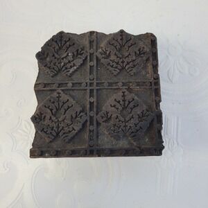 Vintage Hand‎ Carved Wood Fabric Printing Block Repeat Stamp Indian Craft